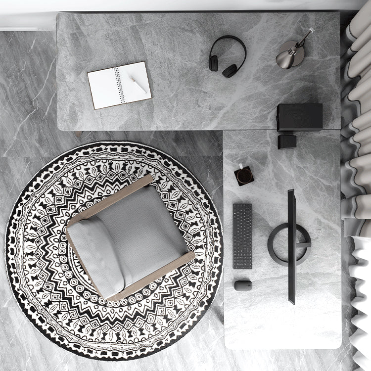 Glam L-Shape Writing Desk Stone Desktop with Solid Wood Table Leg Clearhalo 'furn' 'furn_office_desk' 'Furniture' 'Office Desks' 'Office Furniture' 'office_desk' 5405475