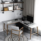 Glam L-Shape Writing Desk Stone Desktop with Solid Wood Table Leg Clearhalo 'furn' 'furn_office_desk' 'Furniture' 'Office Desks' 'Office Furniture' 'office_desk' 5405476
