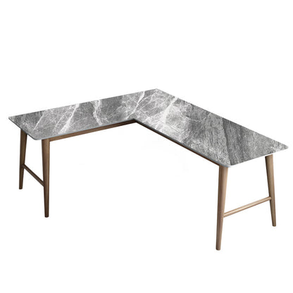 Glam L-Shape Writing Desk Stone Desktop with Solid Wood Table Leg 70.9"L x 47.2"W x 29.5"H