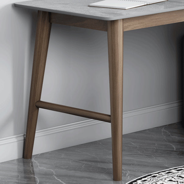 Glam L-Shape Writing Desk Stone Desktop with Solid Wood Table Leg Clearhalo 'furn' 'furn_office_desk' 'Furniture' 'Office Desks' 'Office Furniture' 'office_desk' 5405479