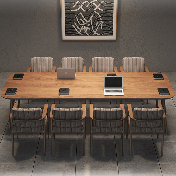 モダンおよびコンテンポラリーオフィスデスク曲線天然固体木材ライティングデスク