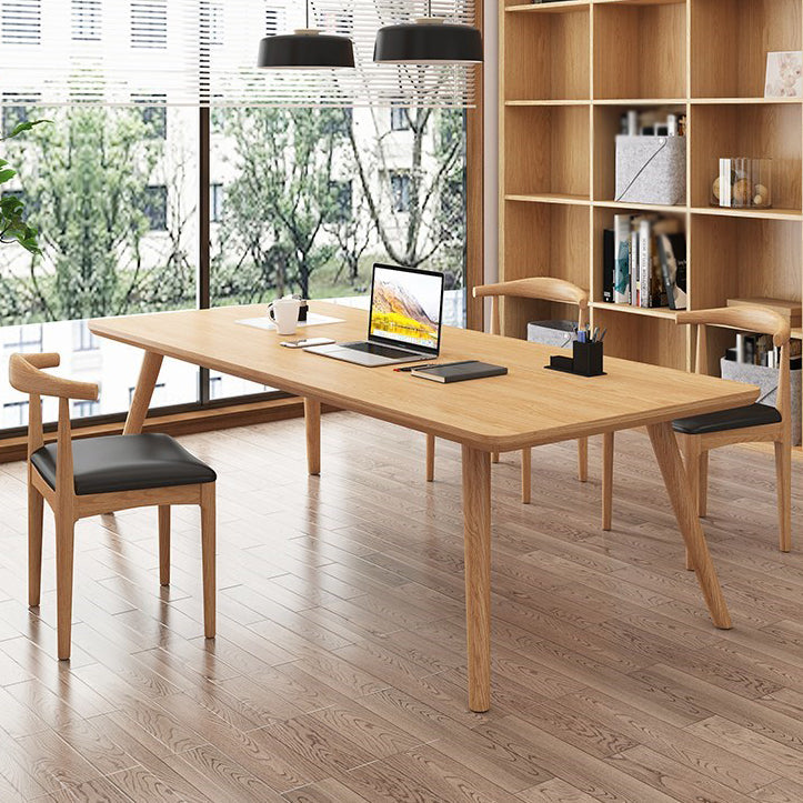 ソリッドウッド湾曲した会議テーブルホームオフィスモダンライティングデスク