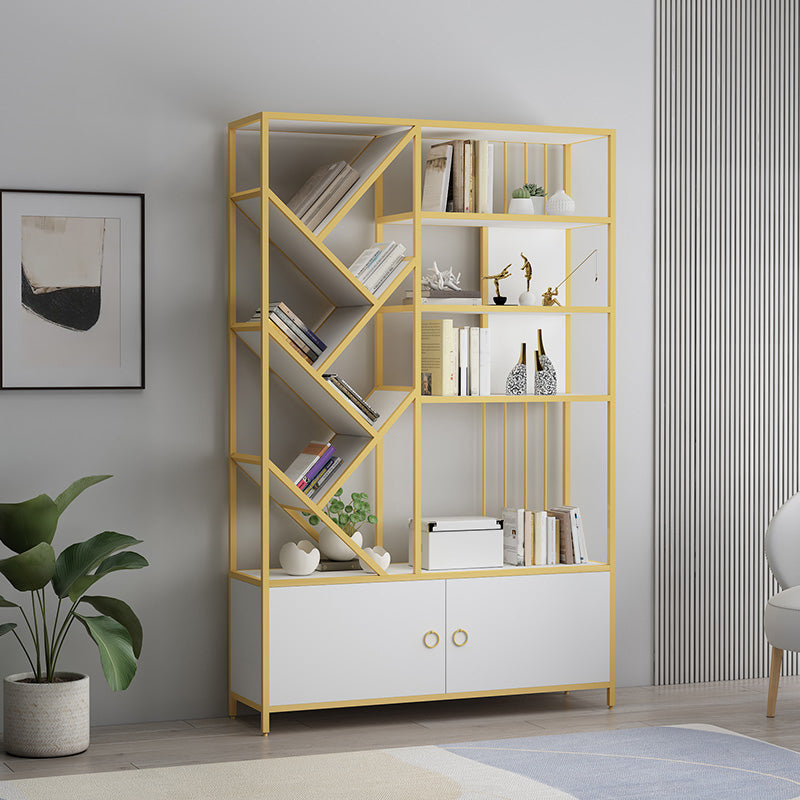 Scandinavian Open Back Bookshelf Metal Bookcase with Cabinet 55"L x 12"W x 79"H Gold Clearhalo 'Bookcases' 'furn' 'furn_bookcases' 'Furniture' 'Office Furniture' 5406294