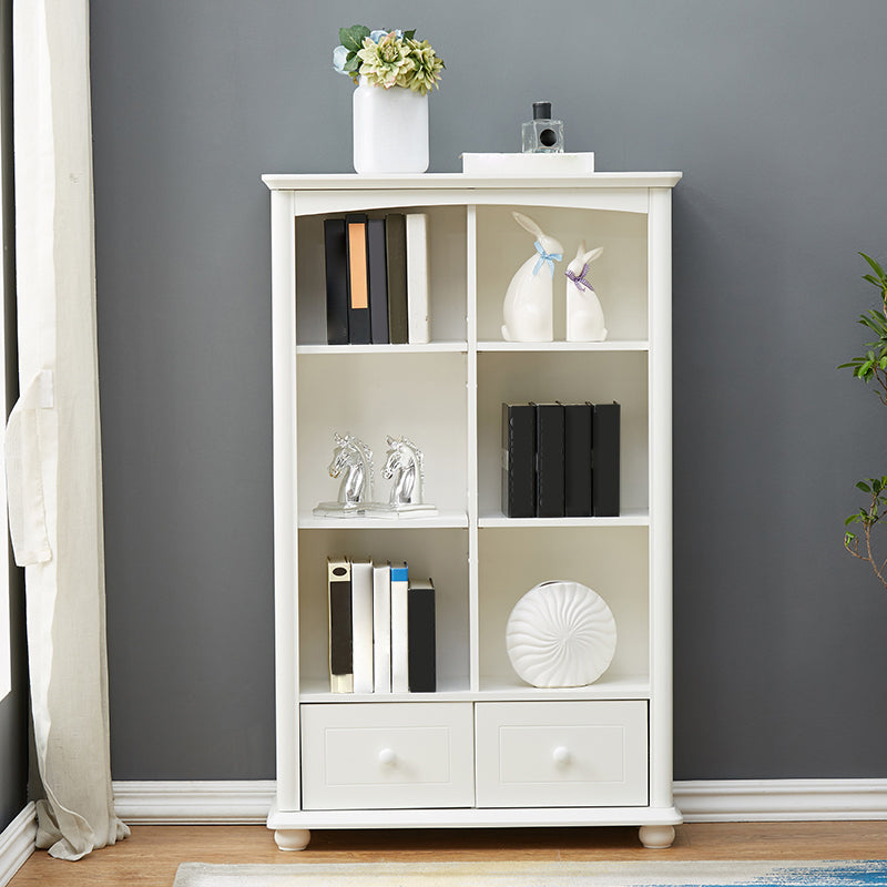 Modern Solid Wood Bookcase, White, Geometric Bookshelf for Bedroom