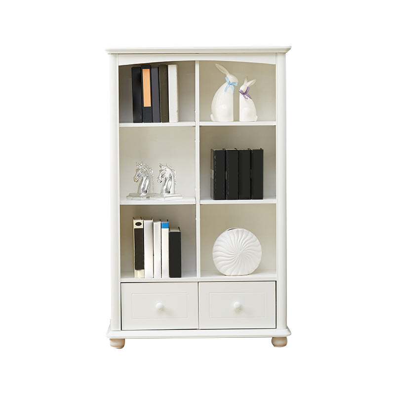 Modern Solid Wood Bookcase, White, Geometric Bookshelf for Bedroom