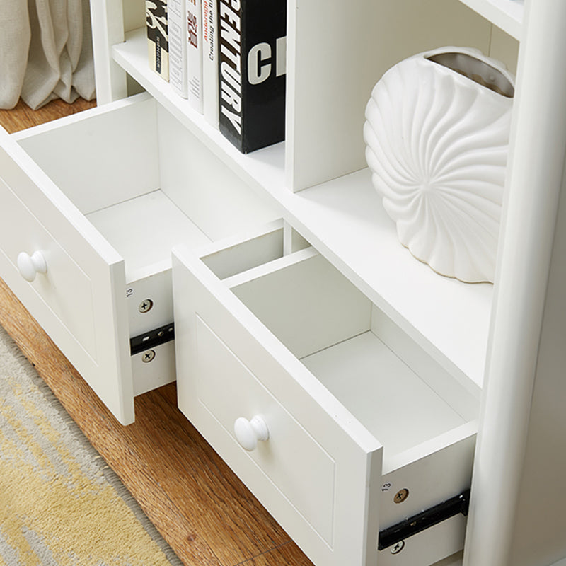 Modern Solid Wood Bookcase, White, Geometric Bookshelf for Bedroom