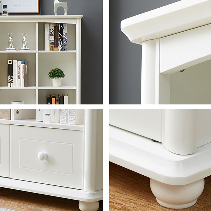 Modern Solid Wood Bookcase, White, Geometric Bookshelf for Bedroom