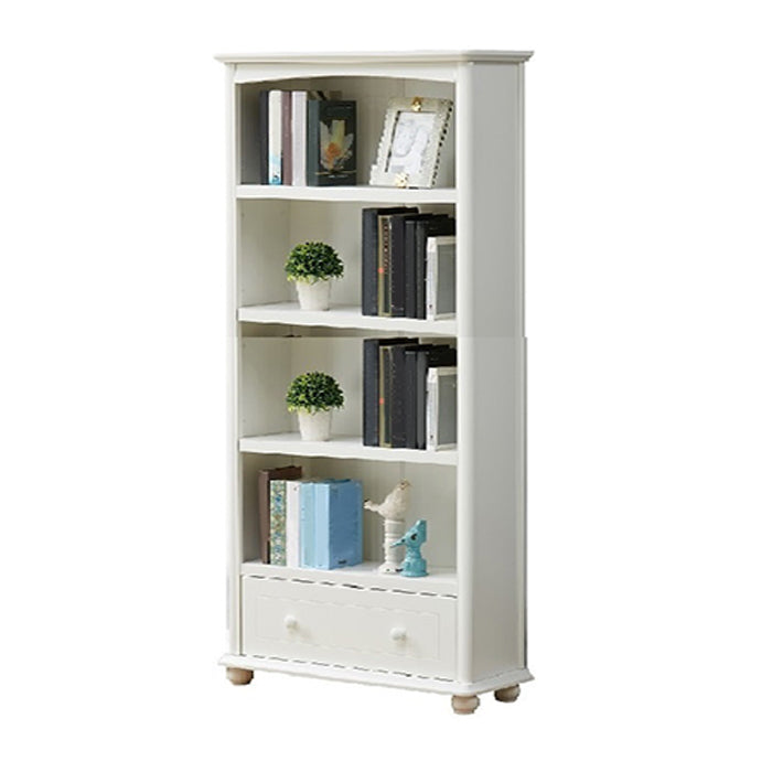 Modern Solid Wood Bookcase, White, Geometric Bookshelf for Bedroom