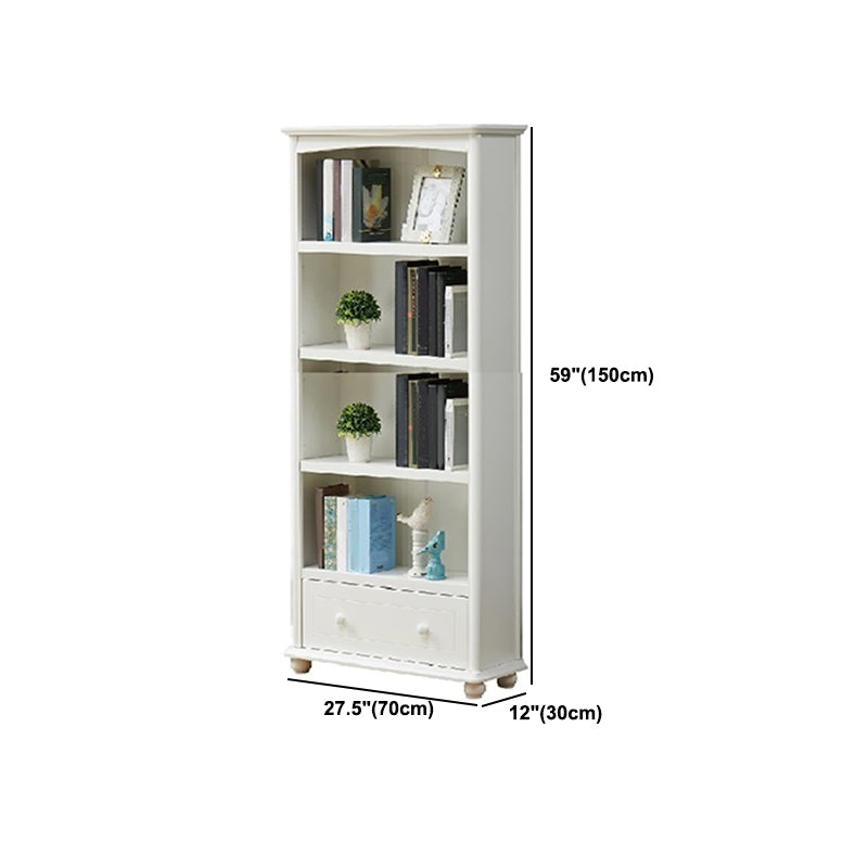 Modern Solid Wood Bookcase, White, Geometric Bookshelf for Bedroom