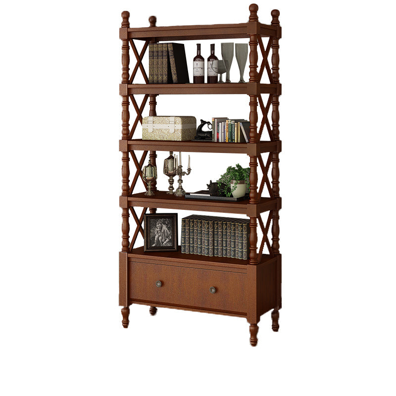 Scandinavian Study Room Bookshelf Solid Wood Etagere Bookcase 31.5"L x 14.2"W x 81.1"H Light Coffee Clearhalo 'Bookcases' 'furn' 'furn_bookcases' 'Furniture' 'Office Furniture' 5406571