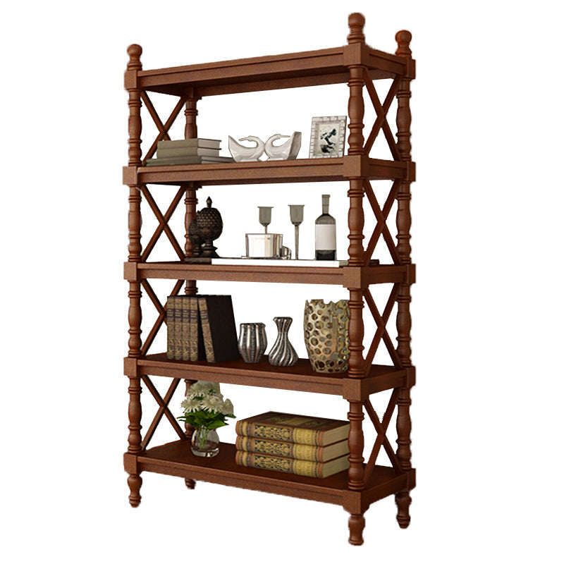 Scandinavian Study Room Bookshelf Solid Wood Etagere Bookcase 31.5"L x 14.2"W x 72.2"H Light Coffee Clearhalo 'Bookcases' 'furn' 'furn_bookcases' 'Furniture' 'Office Furniture' 5406594