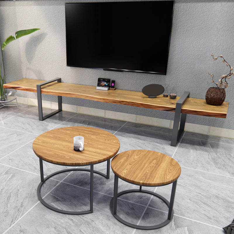 Meuble TV de 17,72 pouces de hauteur, console de style industriel en bois massif pour le salon