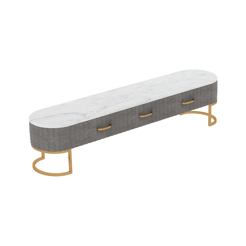 Meuble TV scandinave imitation marbre, console TV de rangement fermée avec tiroirs