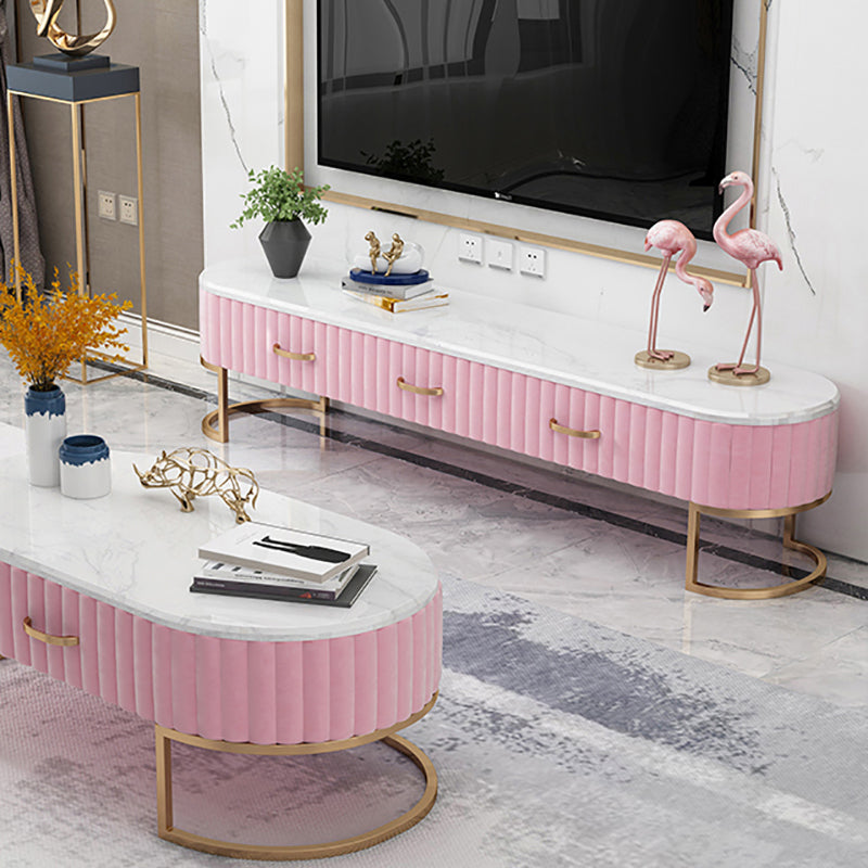 Meuble TV scandinave imitation marbre, console TV de rangement fermée avec tiroirs