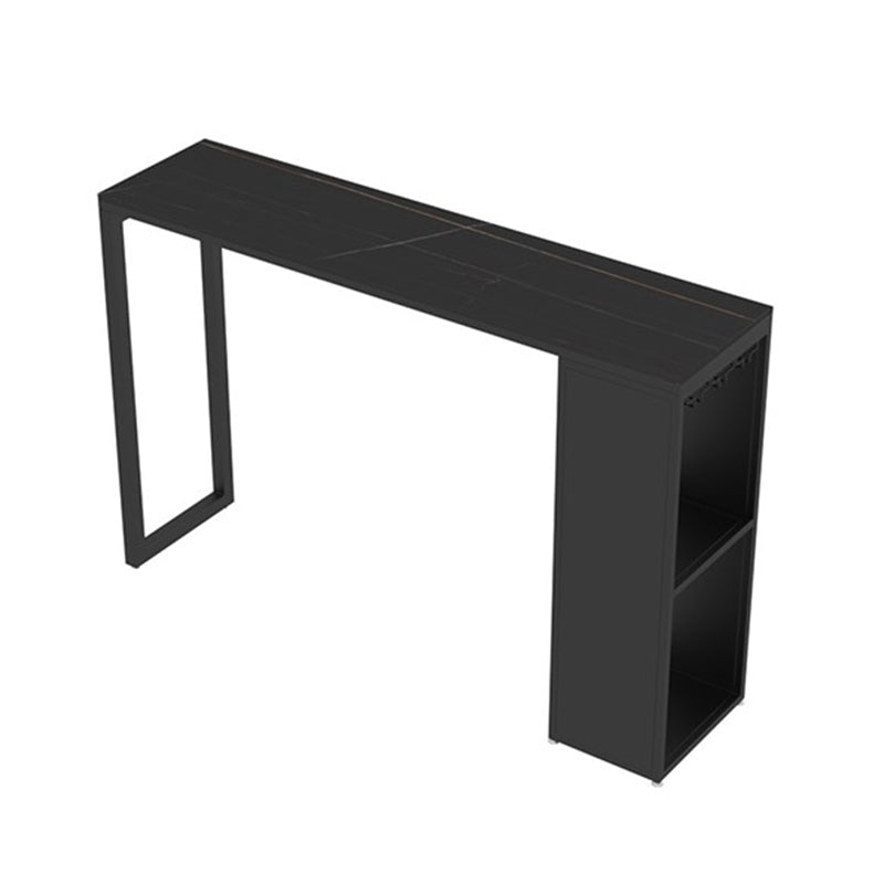 Stone Top Industrial Cocktail Bar Table with Storage Rectangle Counter Table Black-Gold Without Chairs Clearhalo 'Bar Furniture' 'Bar Tables' 'bar_tables' 'furn' 'furn_bar_tables' 'Furniture' 'Kitchen & Dining Furniture' 5407052