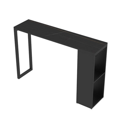 Stone Top Industrial Cocktail Bar Table with Storage Rectangle Counter Table Black-Gold Without Chairs Clearhalo 'Bar Furniture' 'Bar Tables' 'bar_tables' 'furn' 'furn_bar_tables' 'Furniture' 'Kitchen & Dining Furniture' 5407052