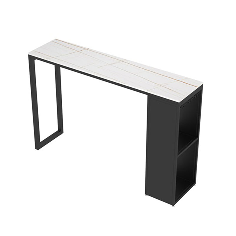 Stone Top Industrial Cocktail Bar Table with Storage Rectangle Counter Table White-Gold Without Chairs Clearhalo 'Bar Furniture' 'Bar Tables' 'bar_tables' 'furn' 'furn_bar_tables' 'Furniture' 'Kitchen & Dining Furniture' 5407056