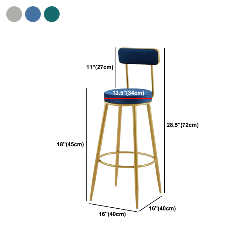 Sgabello da bar cassiere in ferro con schienale nordico senza braccioli e cuscino in velluto
