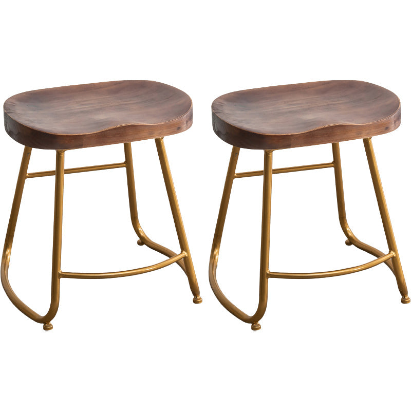 Modern Armless Backless Counter Stool Iron Kitchen Bar Stool with Pedal and Wooden Seat
