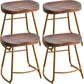 Modern Armless Backless Counter Stool Iron Kitchen Bar Stool with Pedal and Wooden Seat