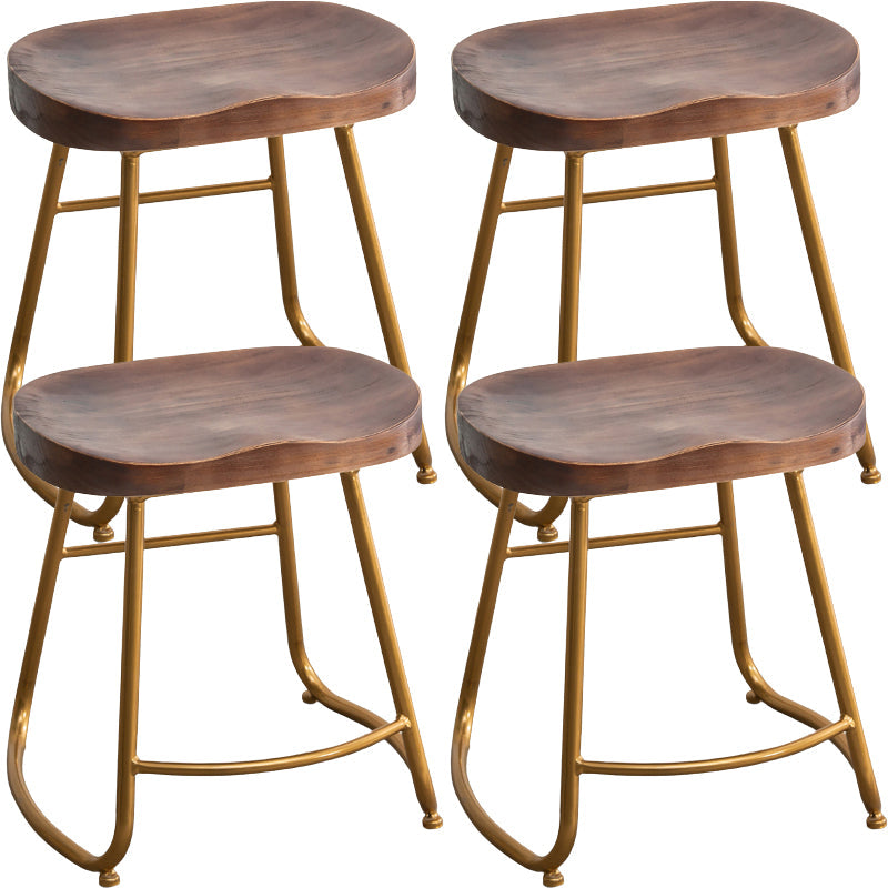 Modern Armless Backless Counter Stool Iron Kitchen Bar Stool with Pedal and Wooden Seat