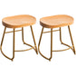 Modern Armless Backless Counter Stool Iron Kitchen Bar Stool with Pedal and Wooden Seat