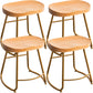 Modern Armless Backless Counter Stool Iron Kitchen Bar Stool with Pedal and Wooden Seat