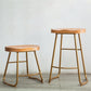 Modern Armless Backless Counter Stool Iron Kitchen Bar Stool with Pedal and Wooden Seat