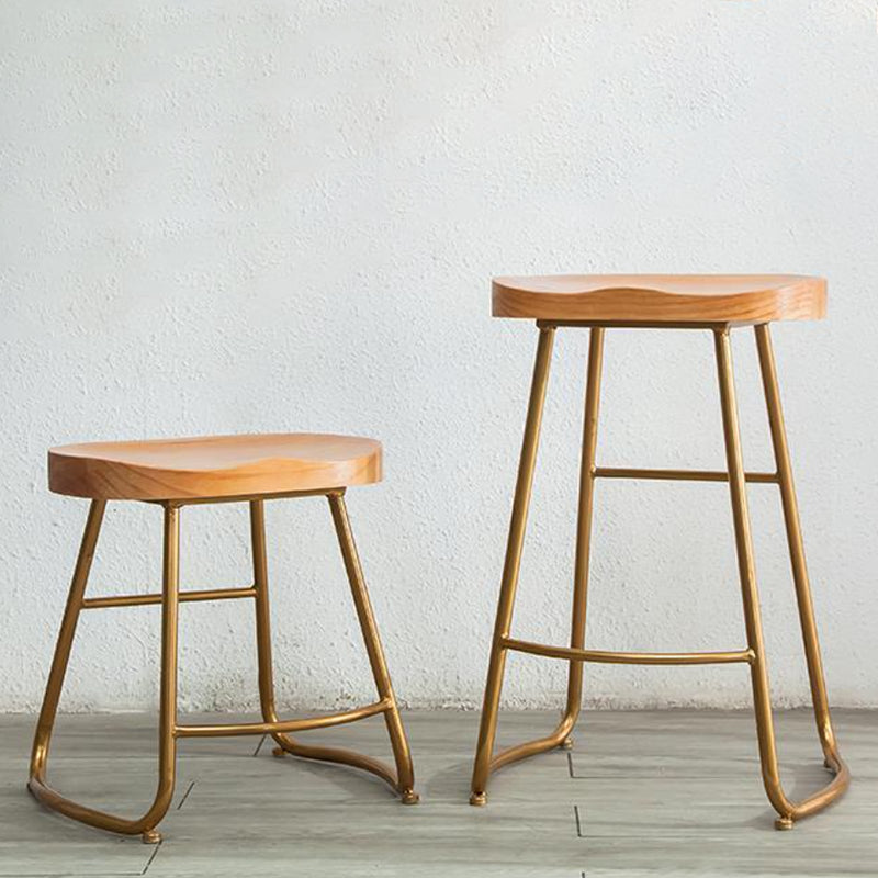 Modern Armless Backless Counter Stool Iron Kitchen Bar Stool with Pedal and Wooden Seat