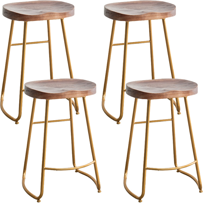 Modern Armless Backless Counter Stool Iron Kitchen Bar Stool with Pedal and Wooden Seat