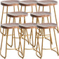 Modern Armless Backless Counter Stool Iron Kitchen Bar Stool with Pedal and Wooden Seat