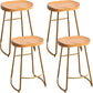 Modern Armless Backless Counter Stool Iron Kitchen Bar Stool with Pedal and Wooden Seat