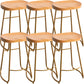 Modern Armless Backless Counter Stool Iron Kitchen Bar Stool with Pedal and Wooden Seat