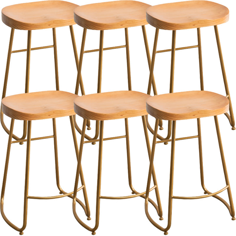 Modern Armless Backless Counter Stool Iron Kitchen Bar Stool with Pedal and Wooden Seat