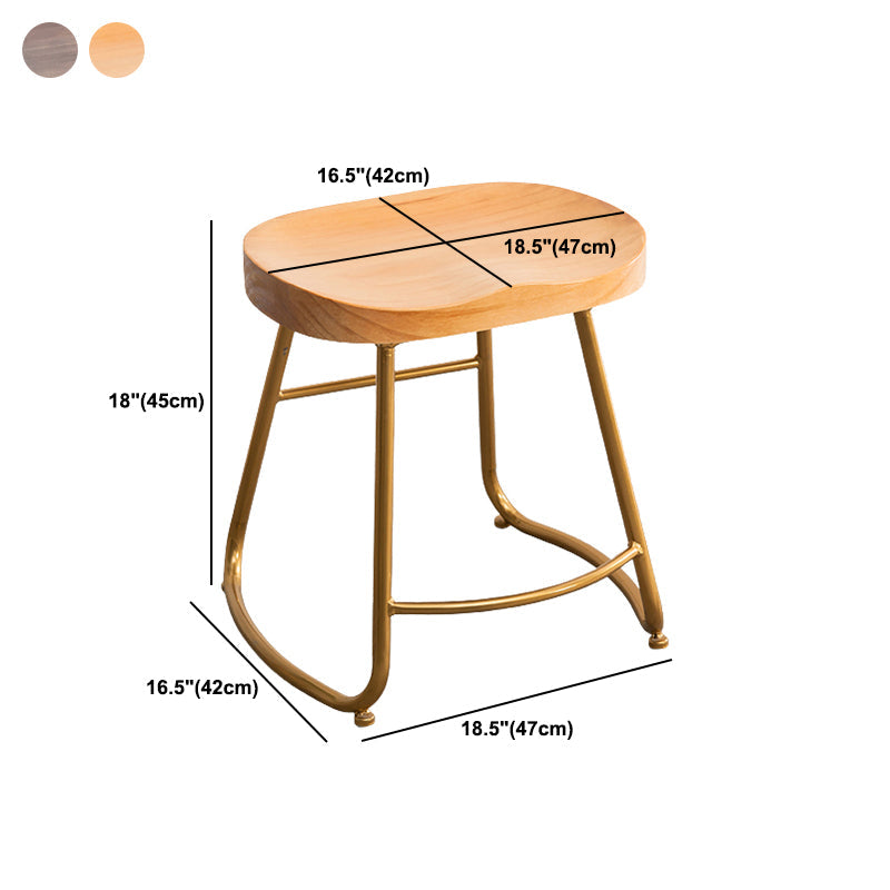 Modern Armless Backless Counter Stool Iron Kitchen Bar Stool with Pedal and Wooden Seat