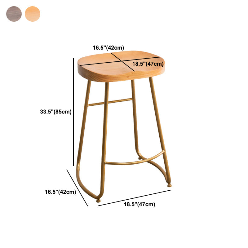 Modern Armless Backless Counter Stool Iron Kitchen Bar Stool with Pedal and Wooden Seat