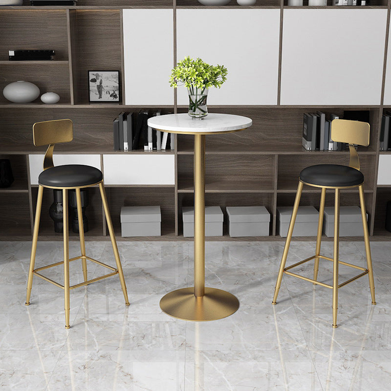 Glam 1/2/3/5 Pieces Artificial Marble Bar Table Set Fixed Table Counter Set 3 Pieces: White Table, 2 Black Chairs Clearhalo 'Bar Furniture' 'furn' 'furn_home_bar_bar_sets' 'Furniture' 'Home Bars & Bar Sets' 'home_bar_bar_sets' 'Kitchen & Dining Furniture' 5407670