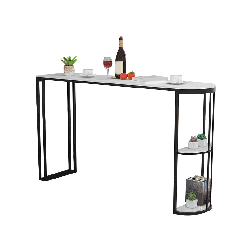 1/2/3 Pieces Glam Style Bar Table Set Oval Bistro Set with White Stone Top Black 63"L x 16"W Clearhalo 'Bar Furniture' 'furn' 'furn_home_bar_bar_sets' 'Furniture' 'Home Bars & Bar Sets' 'home_bar_bar_sets' 'Kitchen & Dining Furniture' 5407720