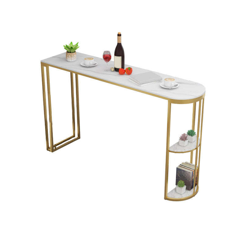 1/2/3 Pieces Glam Style Bar Table Set Oval Bistro Set with White Stone Top Gold 63"L x 16"W Clearhalo 'Bar Furniture' 'furn' 'furn_home_bar_bar_sets' 'Furniture' 'Home Bars & Bar Sets' 'home_bar_bar_sets' 'Kitchen & Dining Furniture' 5407721