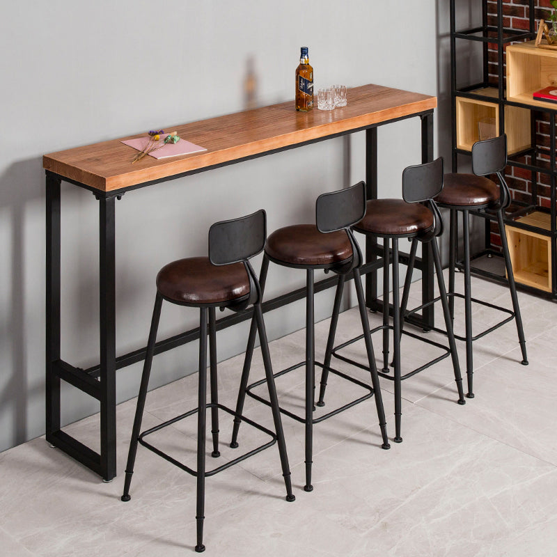 1/4/5/7 Pieces Industrial Iron Bar Table Set Rectangle Pine Wood Bistro Set with Footrest 5 Pieces: Table, 4 Brown Chairs Clearhalo 'Bar Furniture' 'furn' 'furn_home_bar_bar_sets' 'Furniture' 'Home Bars & Bar Sets' 'home_bar_bar_sets' 'Kitchen & Dining Furniture' 5407760