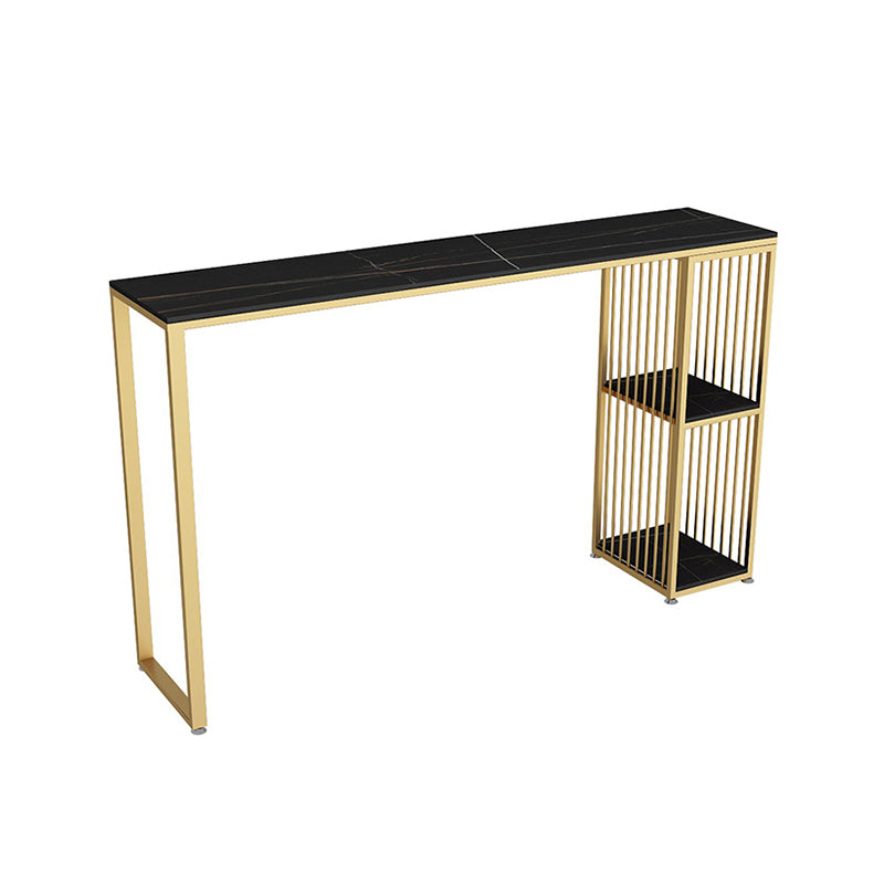 1/3 piezas de mesa de barra de hierro glamour bistro de piedra rectangular con estante