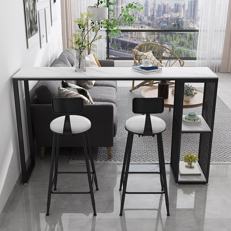 1/3 piezas de mesa de barra de hierro glamour bistro de piedra rectangular con estante