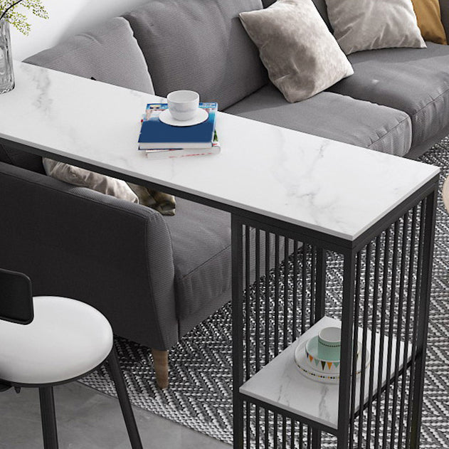 1/3 piezas de mesa de barra de hierro glamour bistro de piedra rectangular con estante