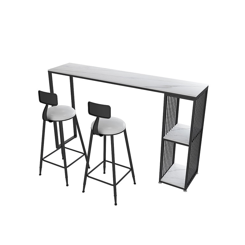 1/3 piezas de mesa de barra de hierro glamour bistro de piedra rectangular con estante
