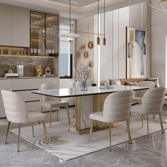 Nordic Glam Style Sintered Stone Rectangle Table Set 1/4/5/7 Pieces Dining Set Clearhalo 'Dining Room Sets' 'Dining Tables & Seating' 'dining_room_set' 'furn' 'furn_dining_room_set' 'Furniture' 'Kitchen & Dining Furniture' 5407826