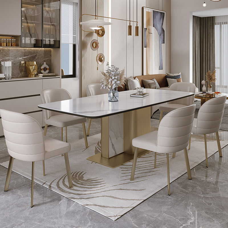 Nordic Glam Style Sintered Stone Rectangle Table Set 1/4/5/7 Pieces Dining Set Clearhalo 'Dining Room Sets' 'Dining Tables & Seating' 'dining_room_set' 'furn' 'furn_dining_room_set' 'Furniture' 'Kitchen & Dining Furniture' 5407832