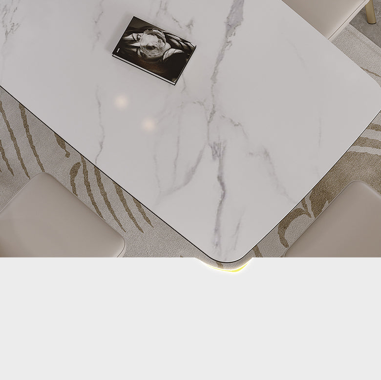 Nordic Glam Style Sintered Stone Rectangle Table Set 1/4/5/7 Pieces Dining Set Clearhalo 'Dining Room Sets' 'Dining Tables & Seating' 'dining_room_set' 'furn' 'furn_dining_room_set' 'Furniture' 'Kitchen & Dining Furniture' 5407834