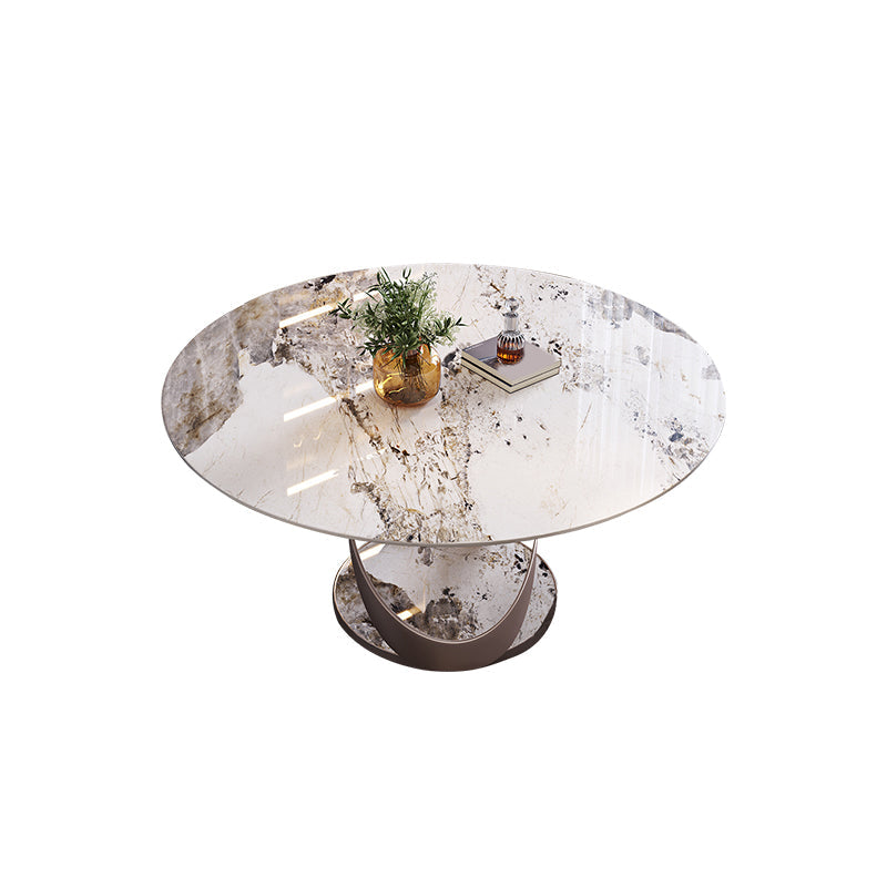 Nordic Glam Sintered Stone Round Table Set 1/4/5/7 Pieces Dining Set for Kitchen White 53"L x 53"W Clearhalo 'Dining Room Sets' 'Dining Tables & Seating' 'dining_room_set' 'furn' 'furn_dining_room_set' 'Furniture' 'Kitchen & Dining Furniture' 5407897