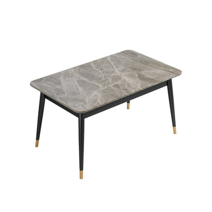 Ensemble de table à manger rectangulaire contemporain, ensemble de dinette avec plateau en pierre, 1/2/5/7 pièces