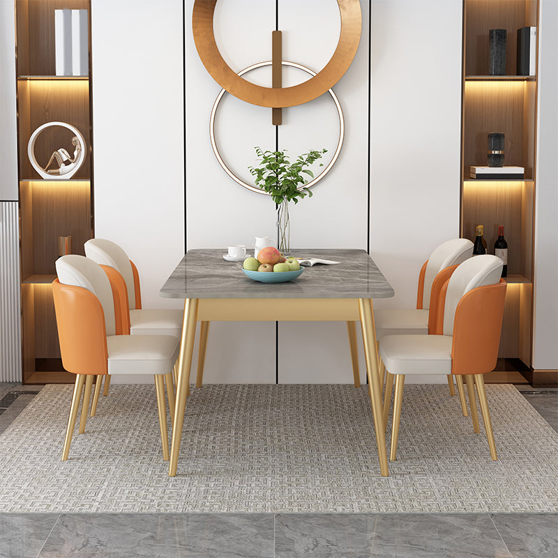 Ensemble de table à manger rectangulaire contemporain, ensemble de dinette avec plateau en pierre, 1/2/5/7 pièces
